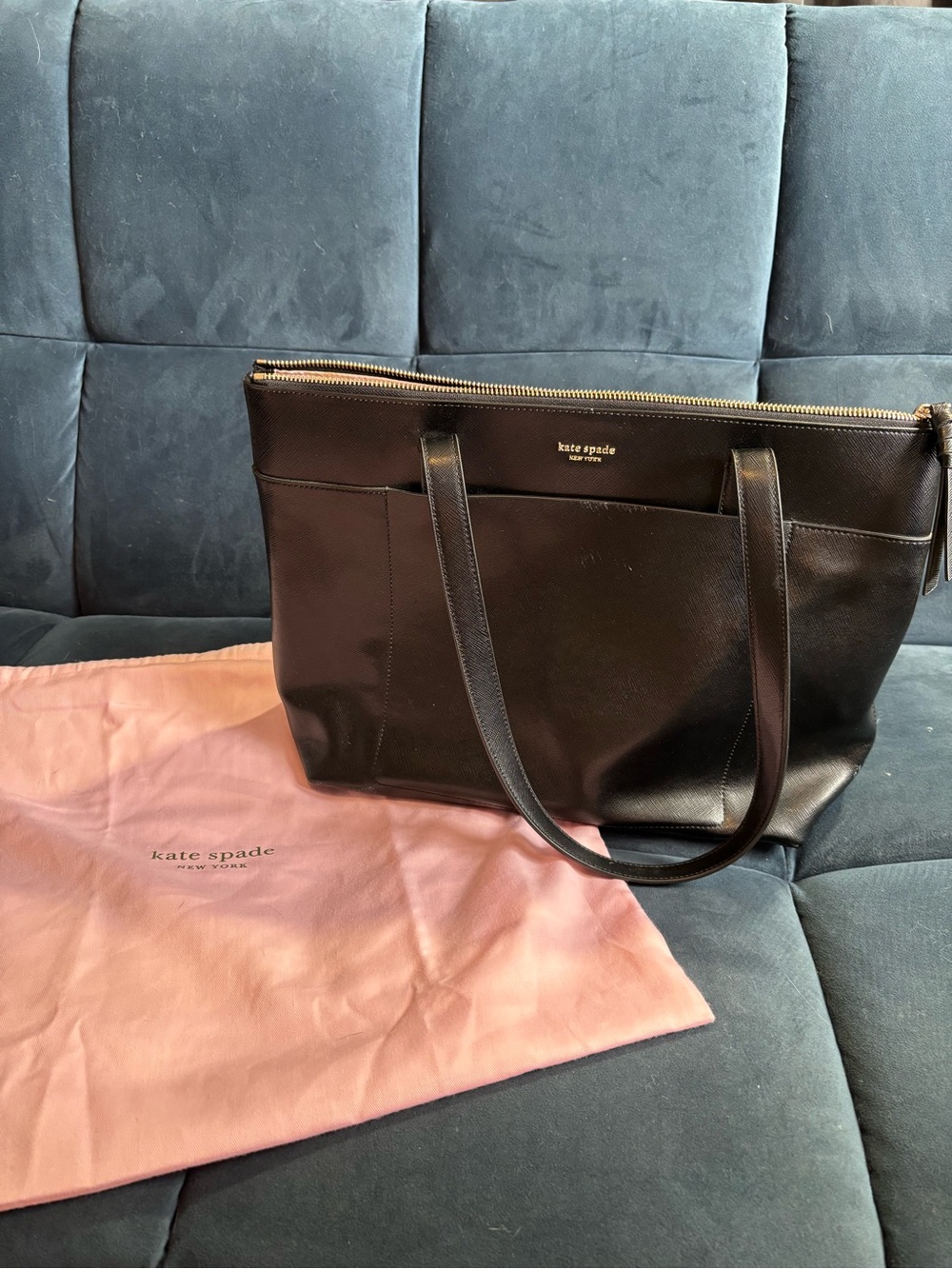 Kate Spade - Willow large black leather zip-top tote with front pocket